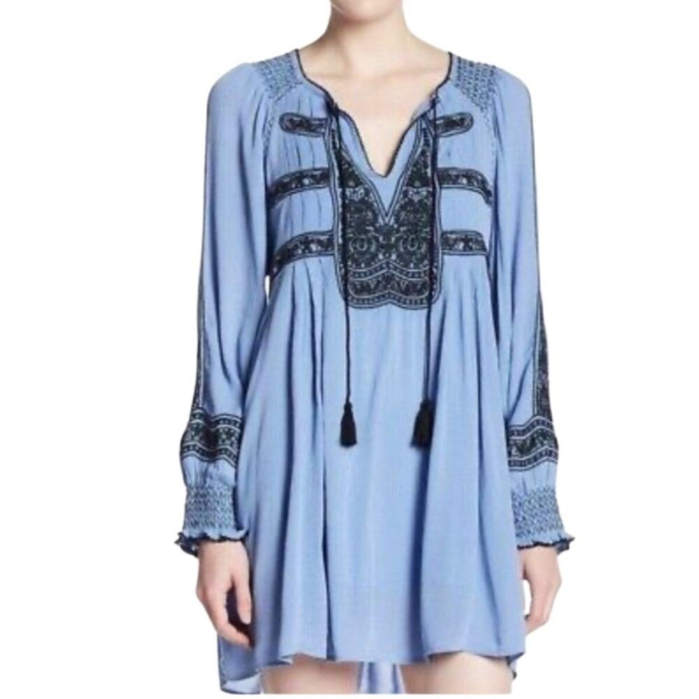 FREE PEOPLE Wind Willow Mini Dress River Skies Blue Size Small